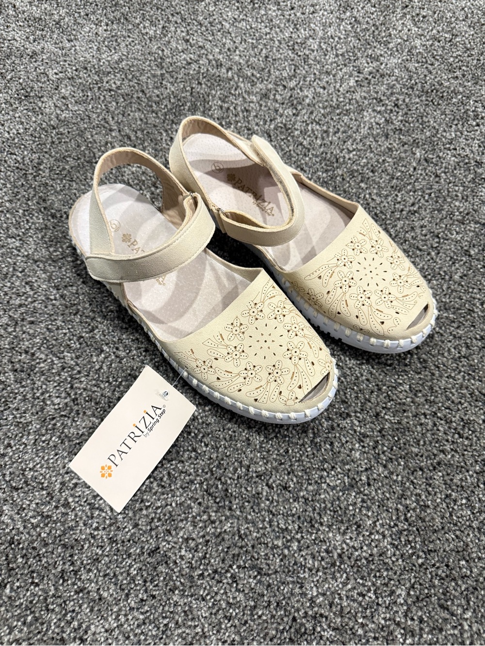 Patrizia by Spring Step Women's Beige Perforated Sandals -Size 6